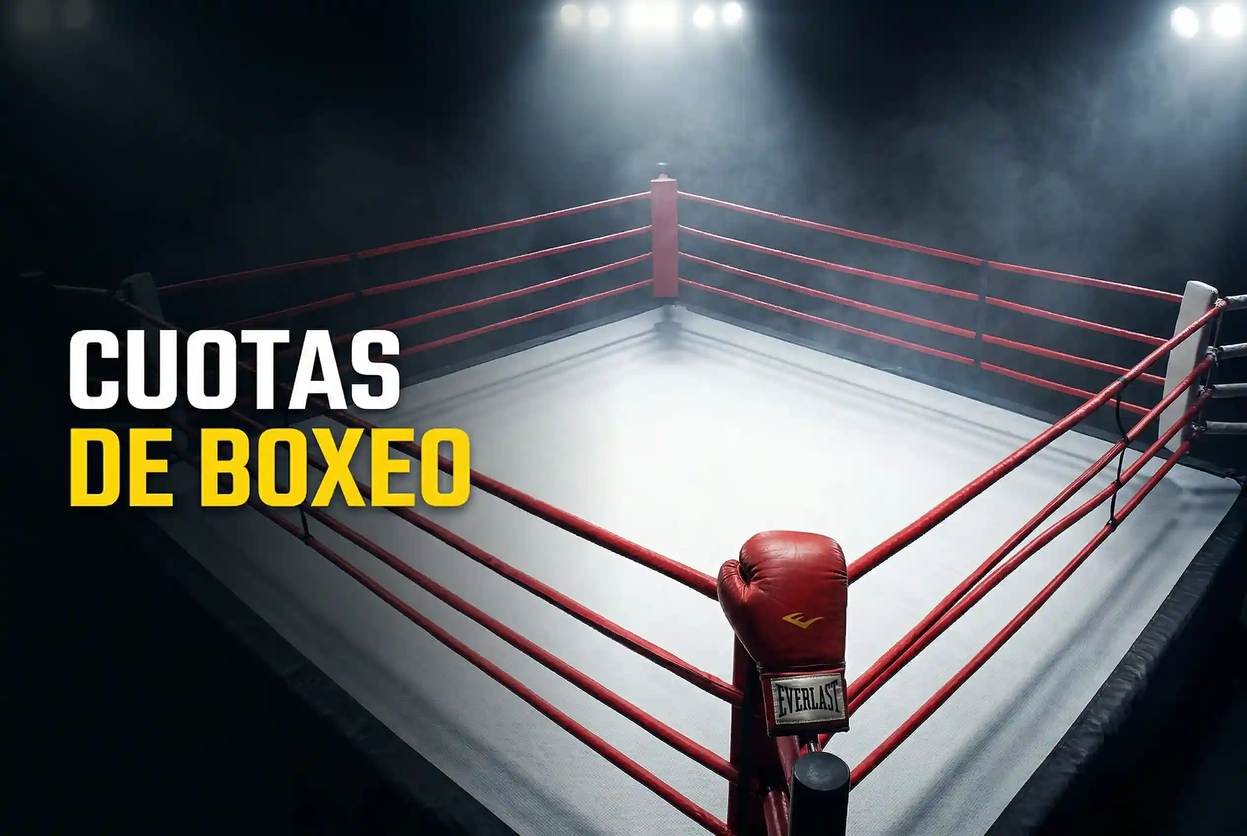 Boxeador profesional en el ring bajo focos con cuotas de apuestas de boxeo en formato decimal