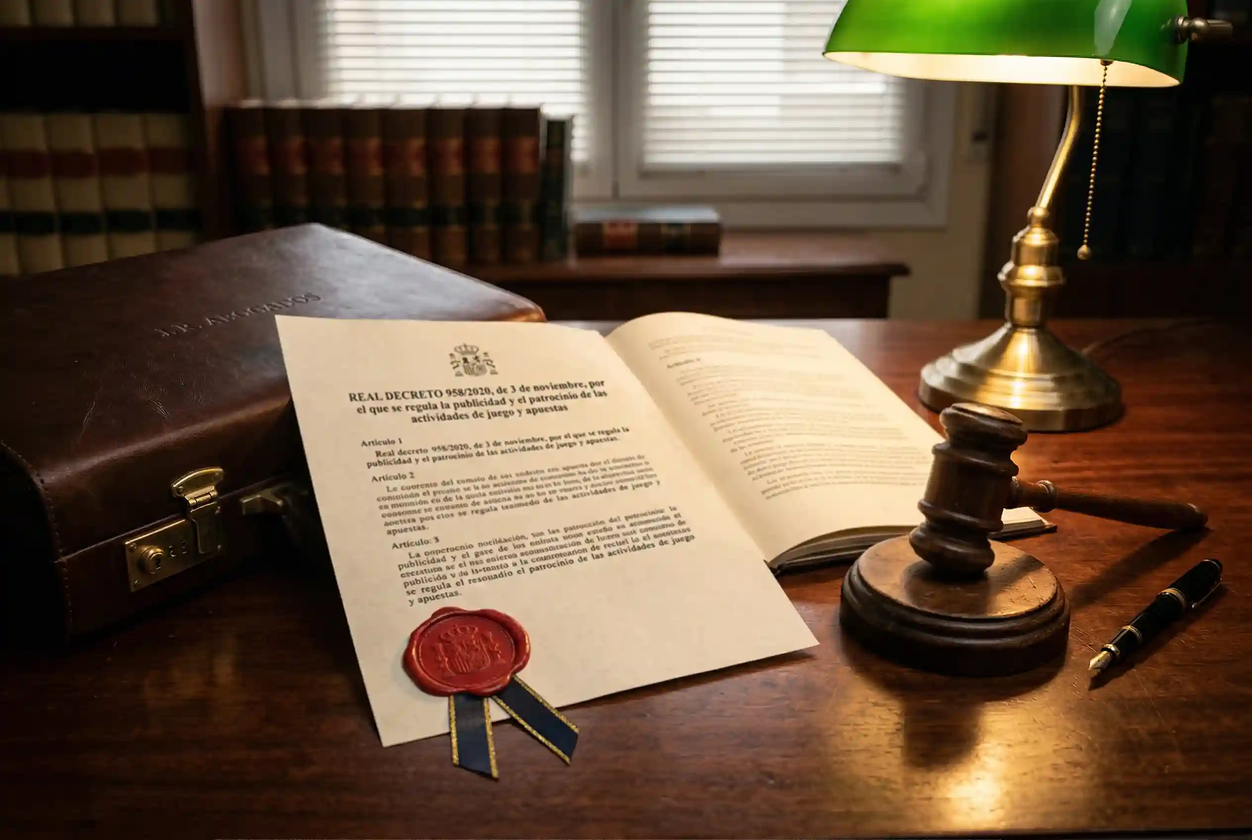 Documento legal oficial sobre una mesa junto a un maletin y un mazo de juez