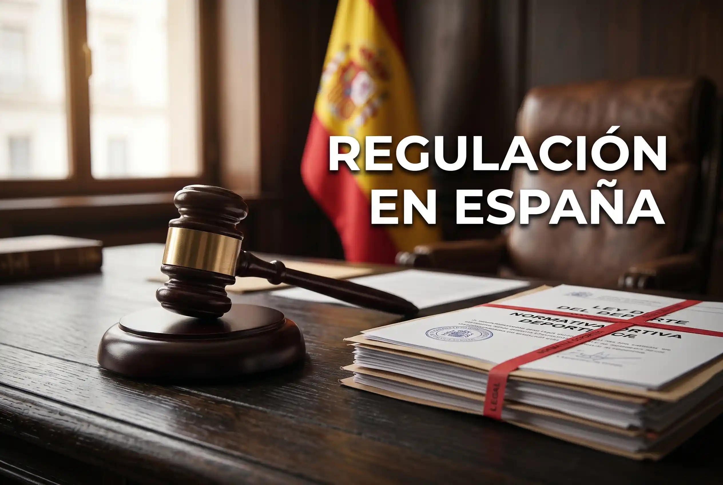 Mazo de juez sobre documentos legales con la bandera de España representando la regulación de apuestas de boxeo